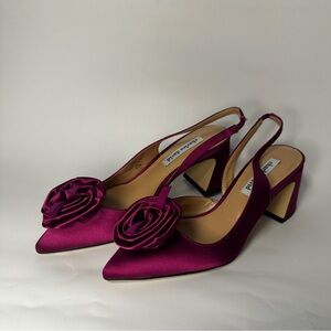 David Charles Satin Rosette Block Heel Pumps Magenta Womens 8.5 Formal Party